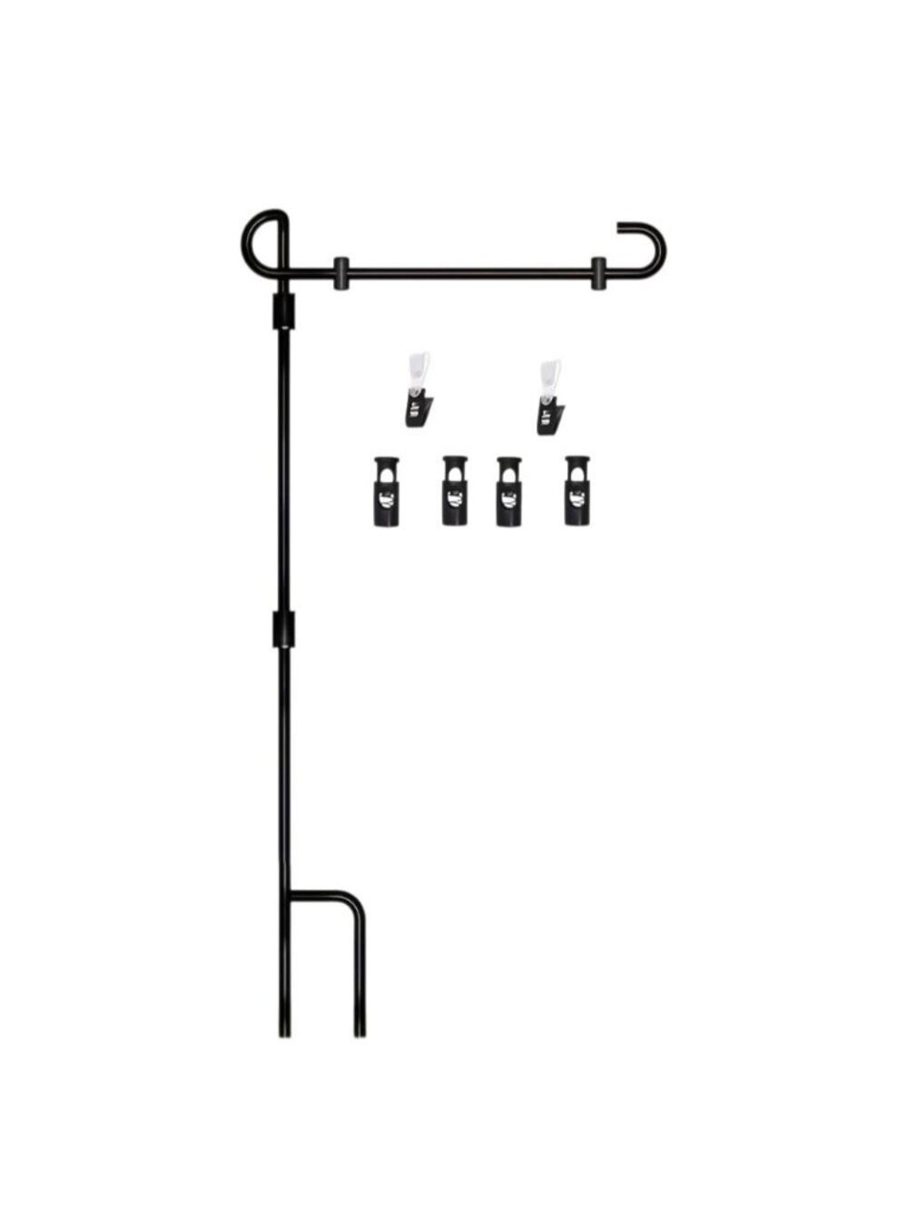 35" Black Garden Flag Holder - Metal Yard Stake with Anti-Wind Clips & Stoppers